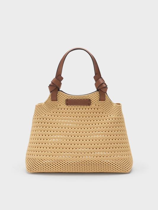 Mini Ida Knitted Tote Bag - Beige | CHARLES & KEITH