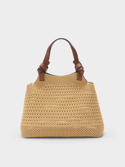 Mini Ida Knitted Tote Bag - Beige | CHARLES & KEITH