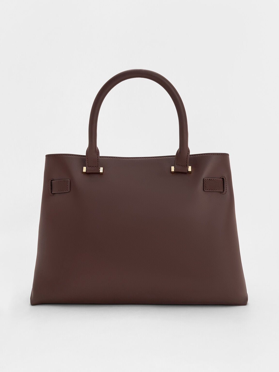 Voyager Leather Belted Tote Bag - Dark Brown | CHARLES & KEITH