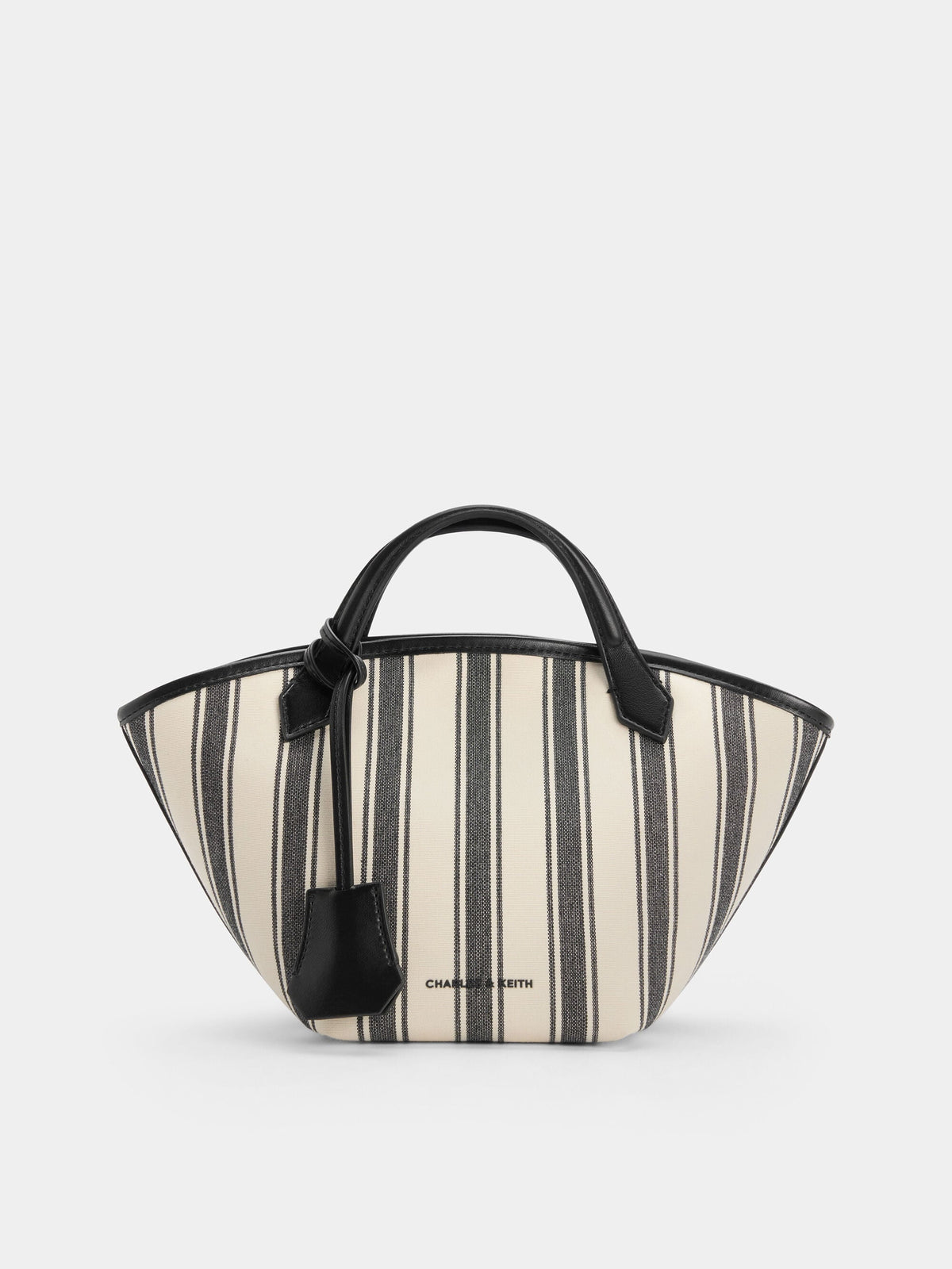 Mini Ivanna Canvas Striped Tote Bag - Noir | CHARLES & KEITH