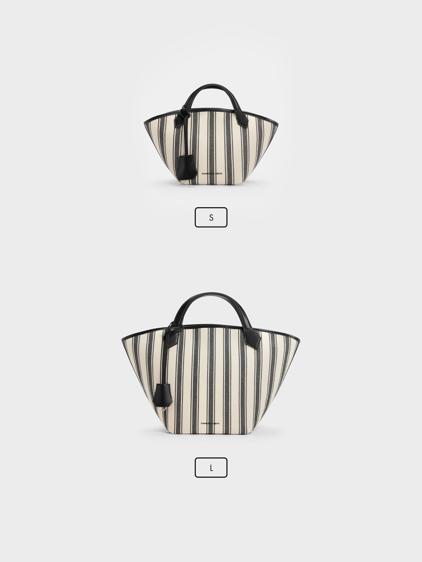 Mini Ivanna Canvas Striped Tote Bag - Noir | CHARLES & KEITH