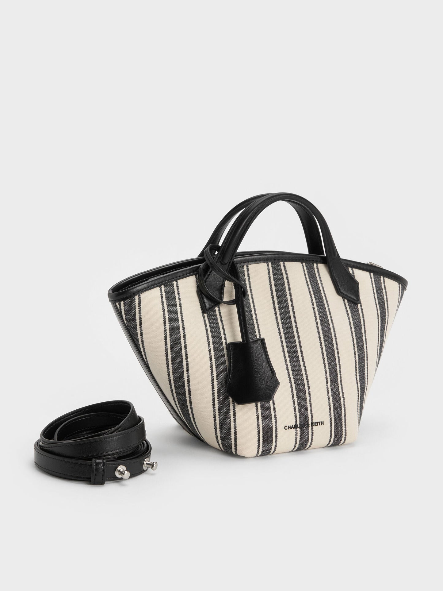 Mini Ivanna Canvas Striped Tote Bag - Noir | CHARLES & KEITH