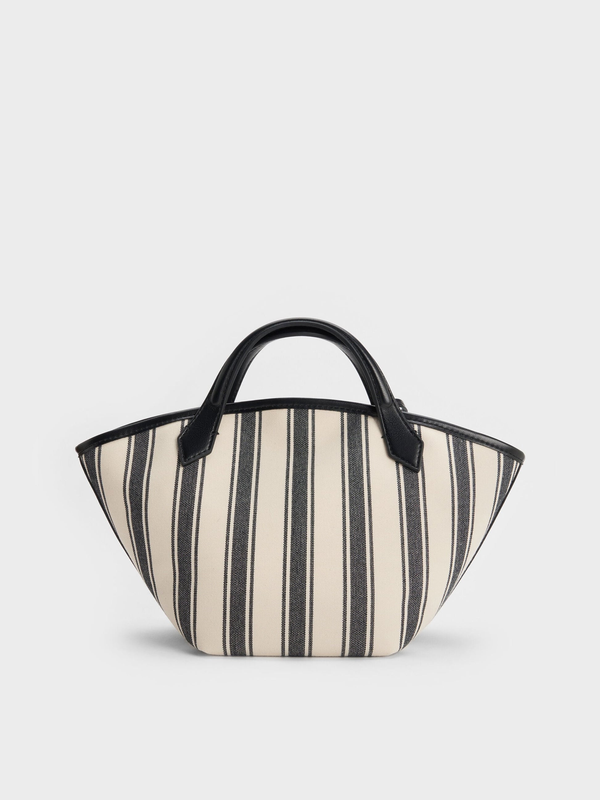 Mini Ivanna Canvas Striped Tote Bag - Noir | CHARLES & KEITH