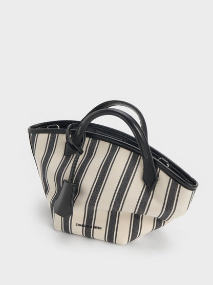 Mini Ivanna Canvas Striped Tote Bag - Noir | CHARLES & KEITH