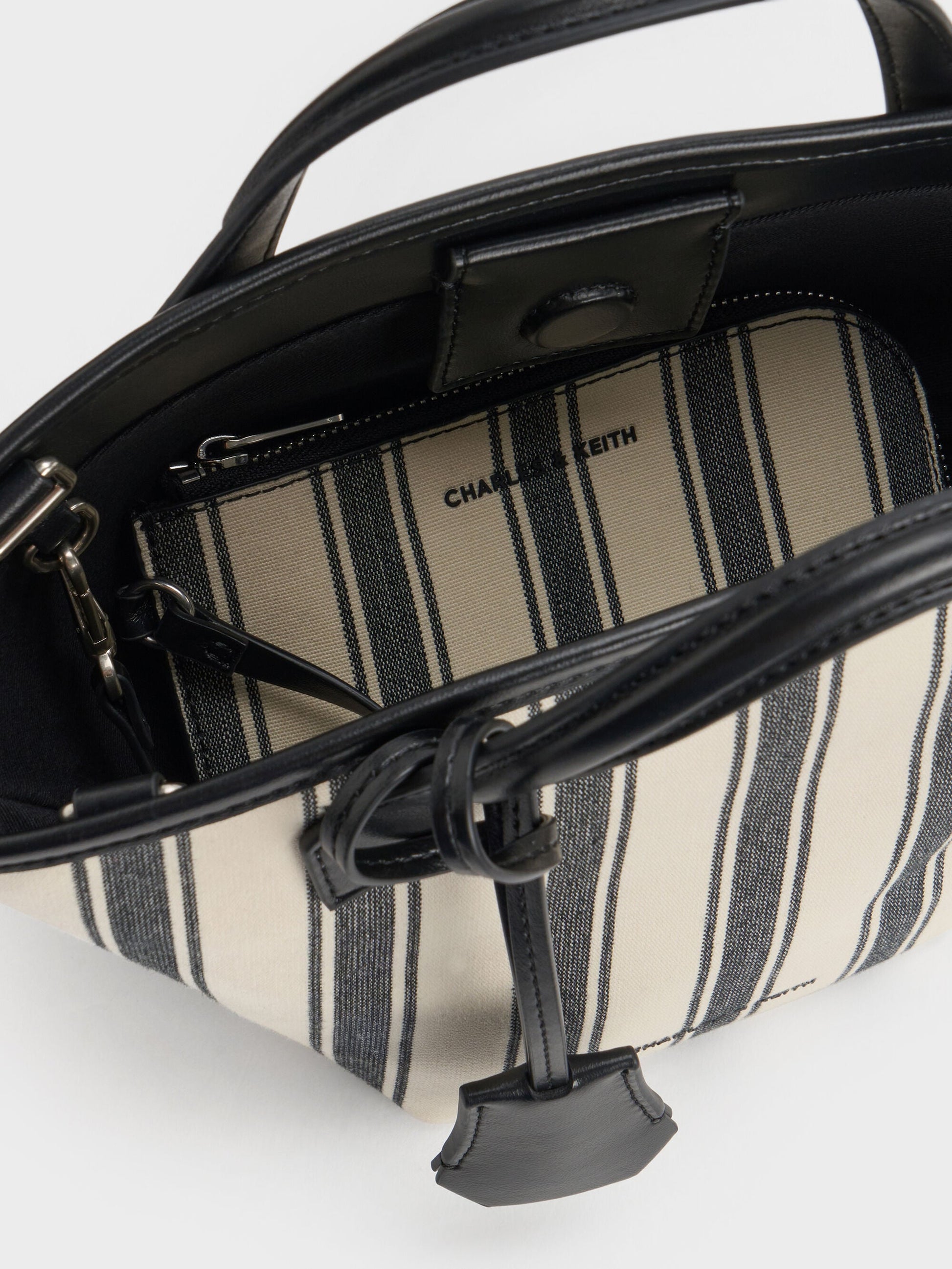 Mini Ivanna Canvas Striped Tote Bag - Noir | CHARLES & KEITH