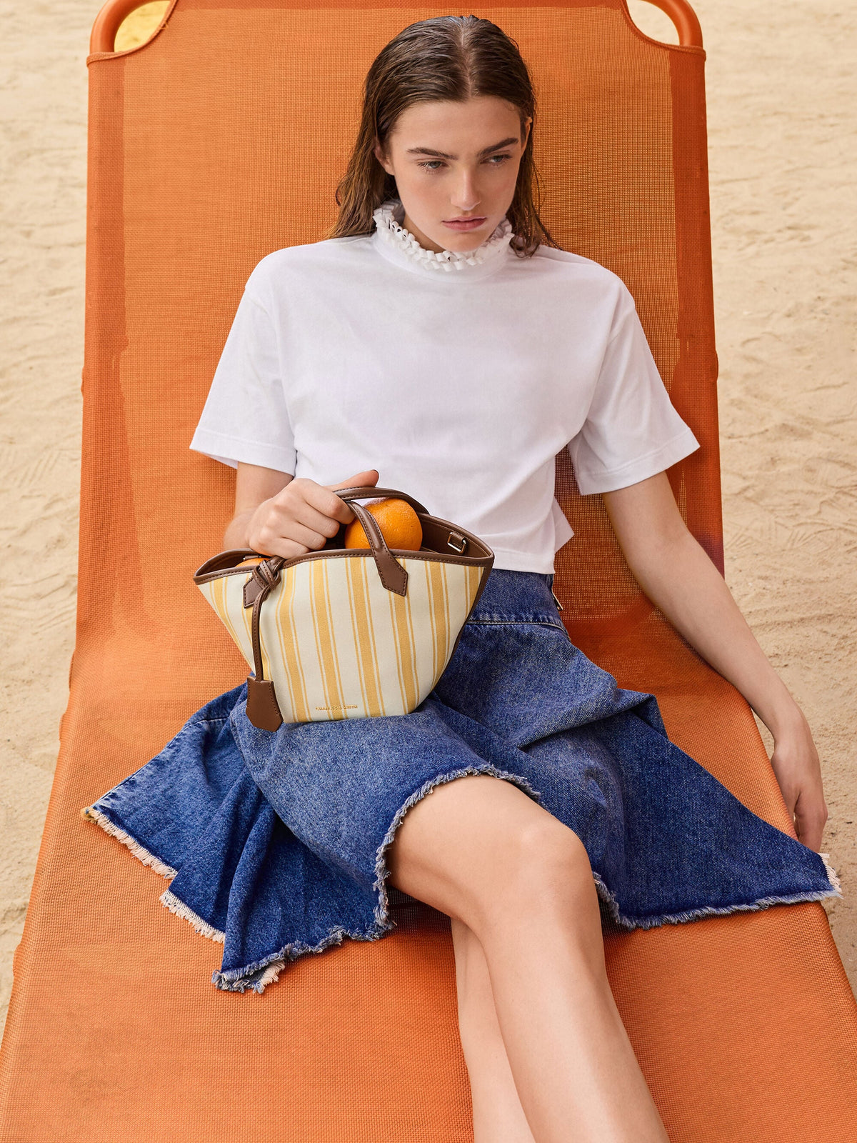 Mini Ivanna Canvas Striped Tote Bag - Butterscotch Yellow | CHARLES & KEITH