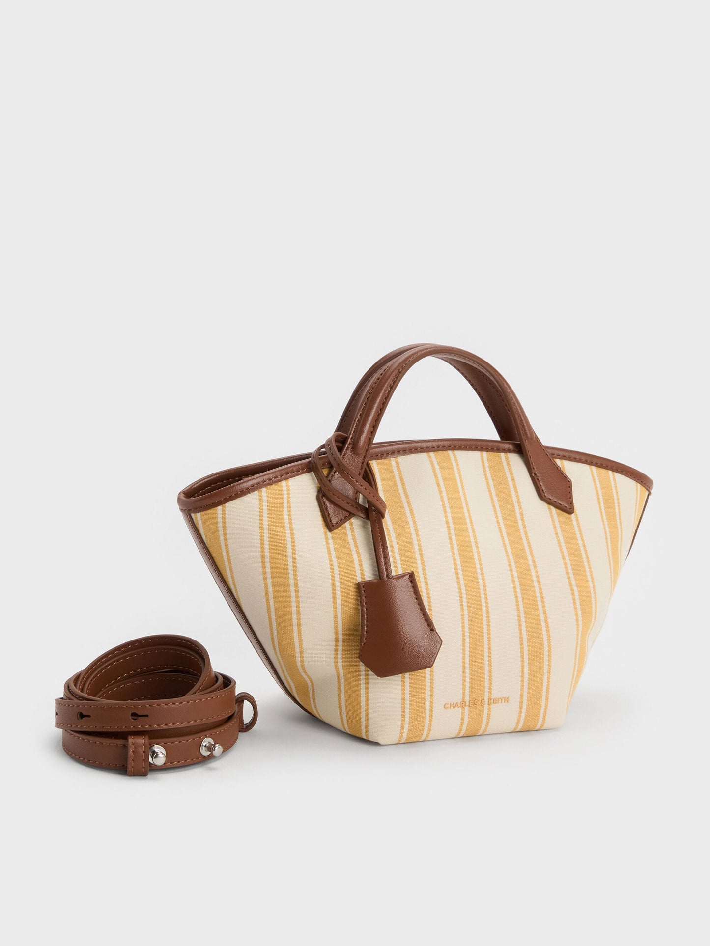 Mini Ivanna Canvas Striped Tote Bag - Butterscotch Yellow | CHARLES & KEITH
