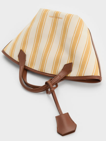 Mini Ivanna Canvas Striped Tote Bag - Butterscotch Yellow | CHARLES & KEITH
