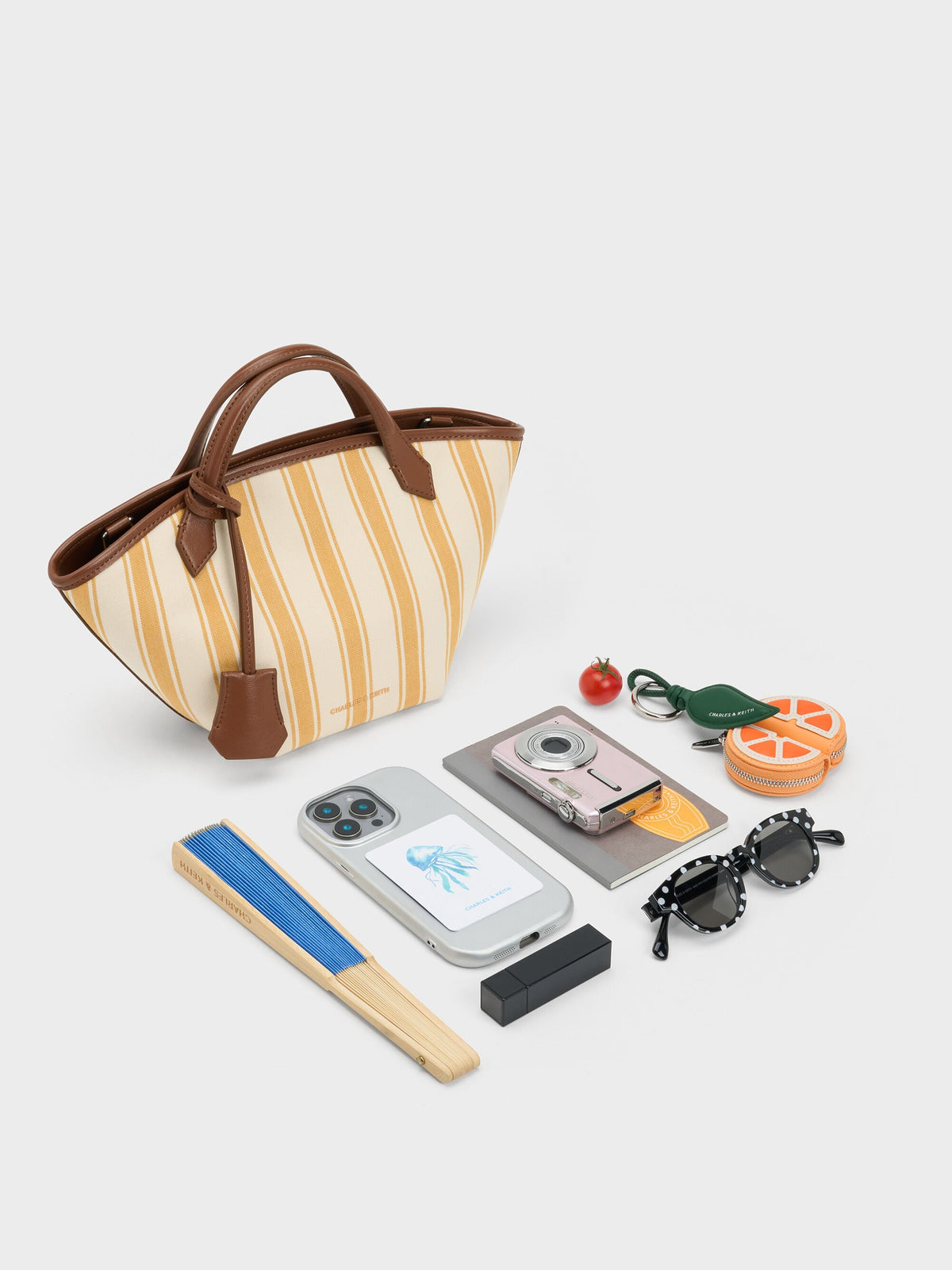 Mini Ivanna Canvas Striped Tote Bag - Butterscotch Yellow | CHARLES & KEITH