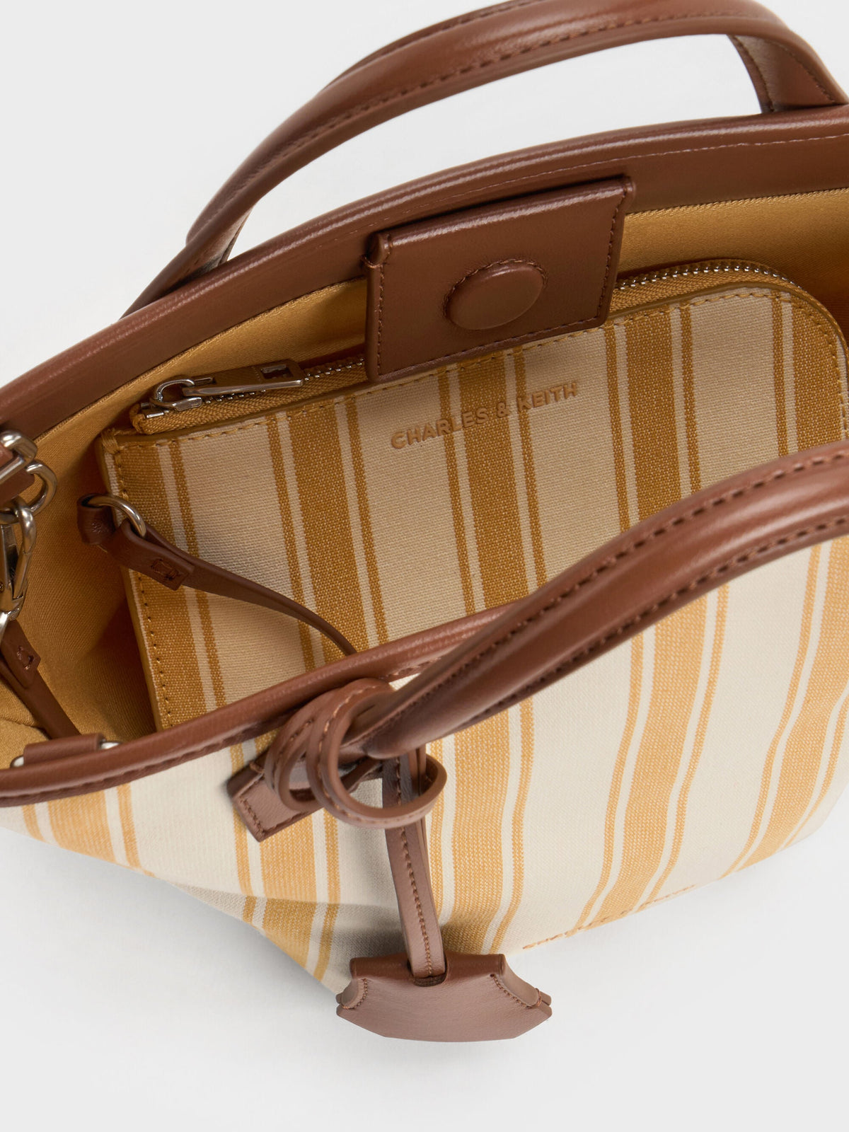 Mini Ivanna Canvas Striped Tote Bag - Butterscotch Yellow | CHARLES & KEITH