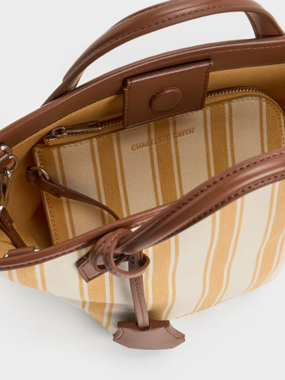 Mini Ivanna Canvas Striped Tote Bag - Butterscotch Yellow | CHARLES & KEITH