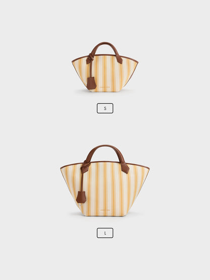 Mini Ivanna Canvas Striped Tote Bag - Butterscotch Yellow | CHARLES & KEITH
