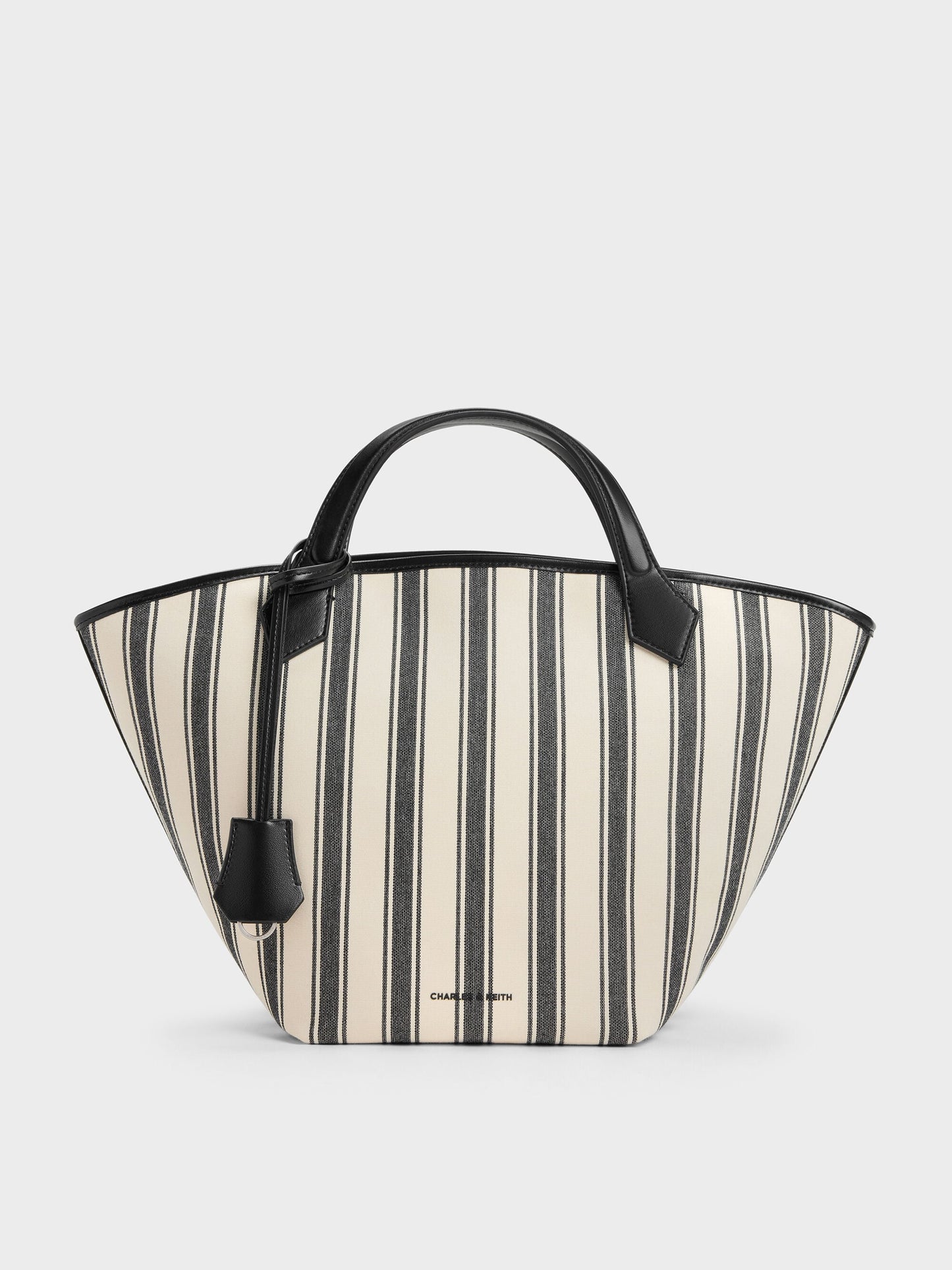Large Ivanna Canvas Striped Tote Bag - Noir | CHARLES & KEITH