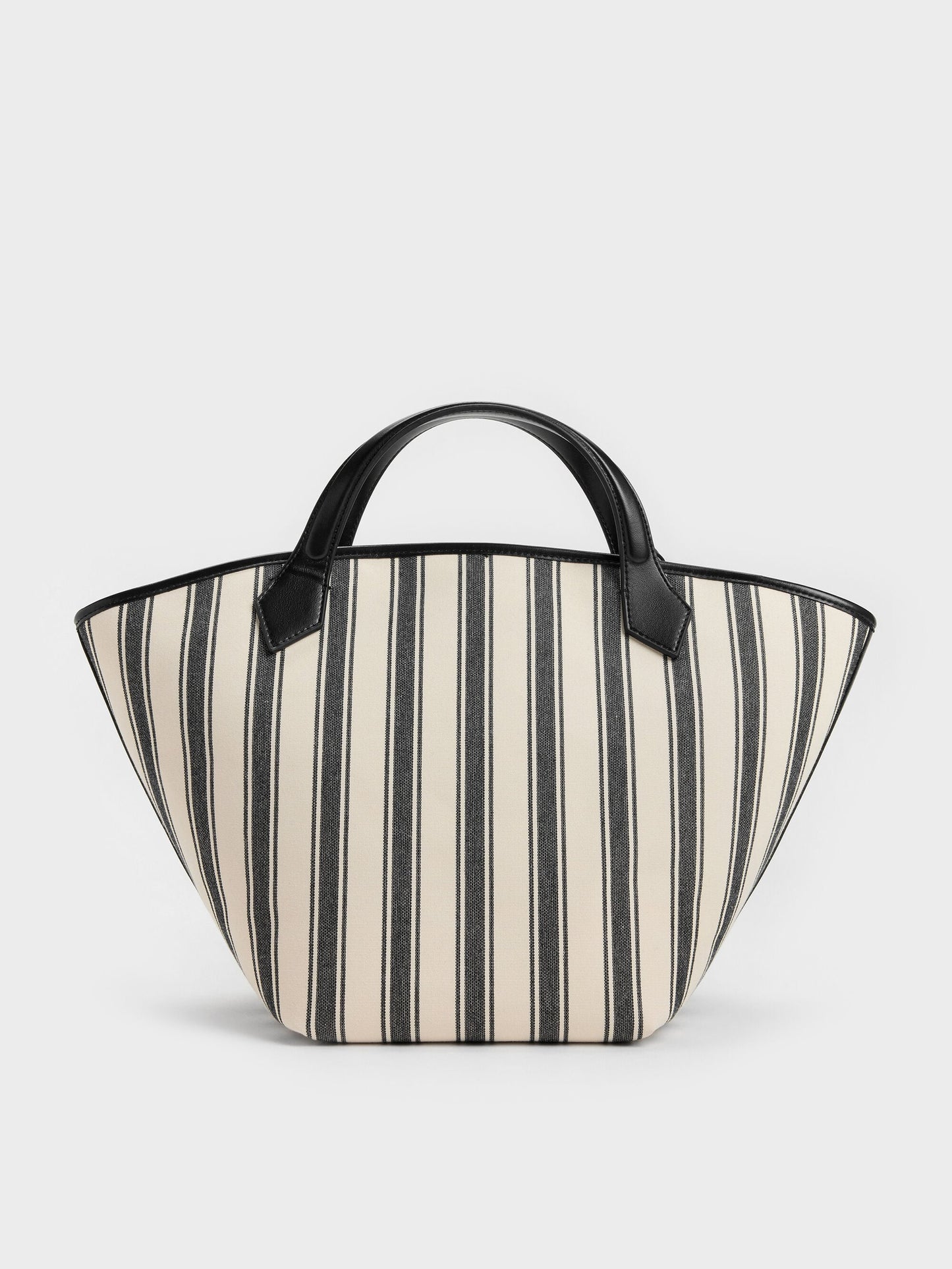 Large Ivanna Canvas Striped Tote Bag - Noir | CHARLES & KEITH