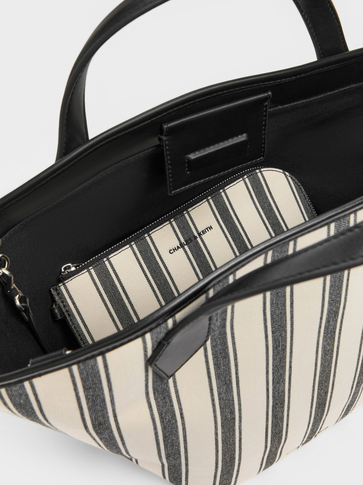 Large Ivanna Canvas Striped Tote Bag - Noir | CHARLES & KEITH