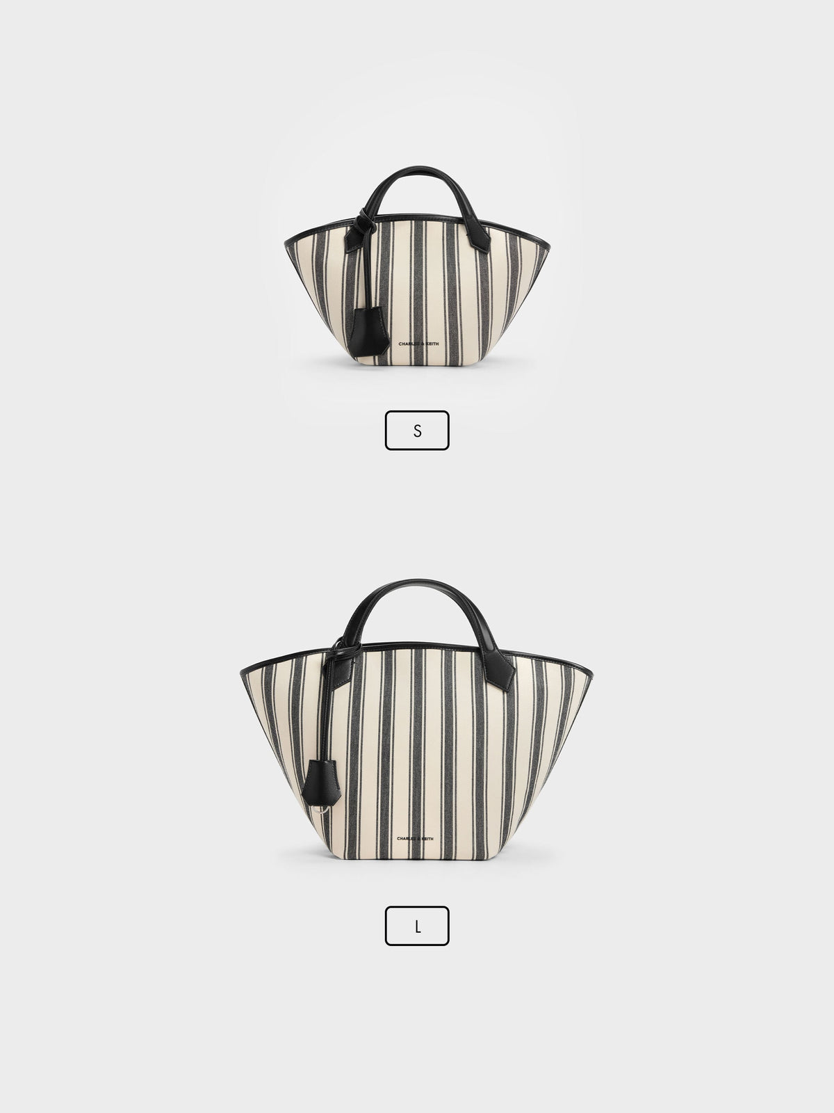 Large Ivanna Canvas Striped Tote Bag - Noir | CHARLES & KEITH