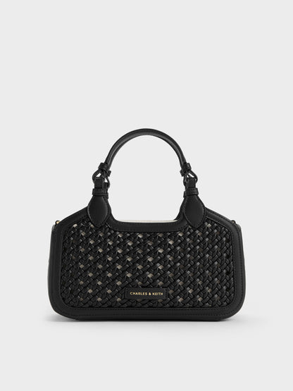 Mini Azure Woven Tote Bag - Black | CHARLES & KEITH