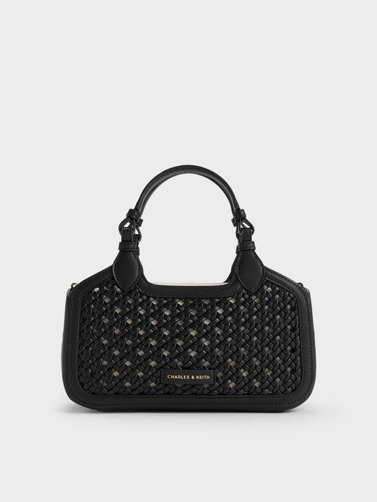 Mini Azure Woven Tote Bag - Black | CHARLES & KEITH