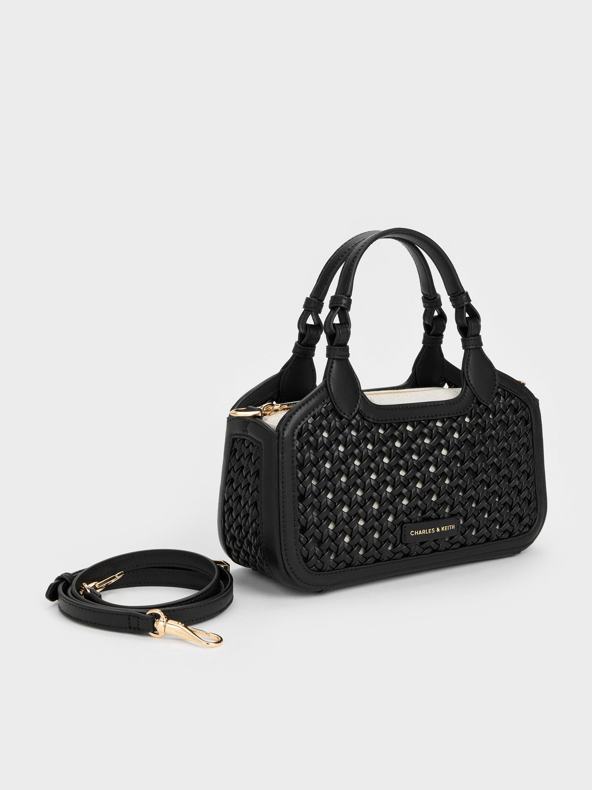 Mini Azure Woven Tote Bag - Black | CHARLES & KEITH