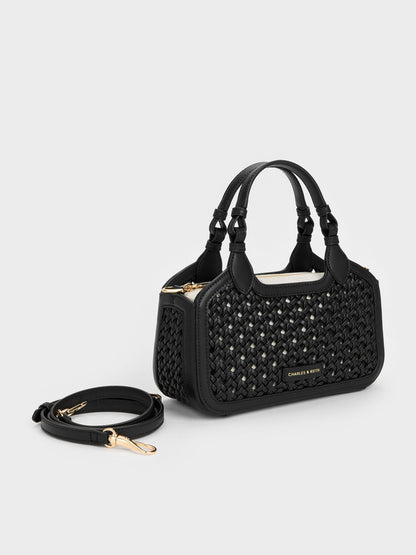 Mini Azure Woven Tote Bag - Black | CHARLES & KEITH