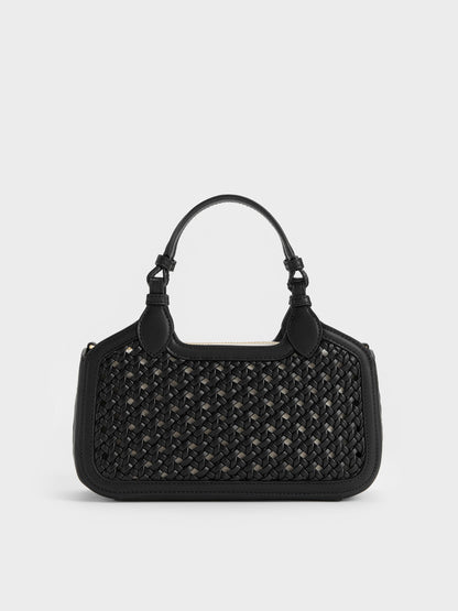 Mini Azure Woven Tote Bag - Black | CHARLES & KEITH