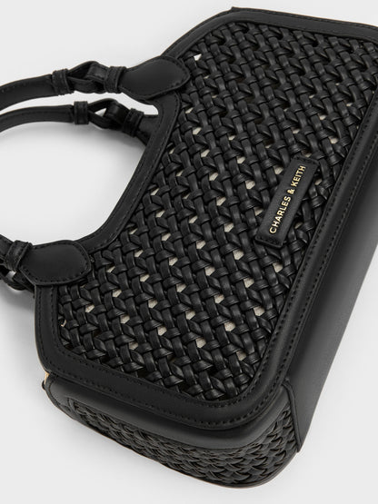 Mini Azure Woven Tote Bag - Black | CHARLES & KEITH