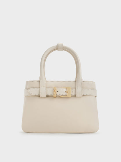 Jody Leather Belted Tote Bag - Chalk | CHARLES & KEITH