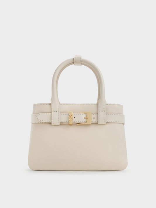 Jody Leather Belted Tote Bag - Chalk | CHARLES & KEITH
