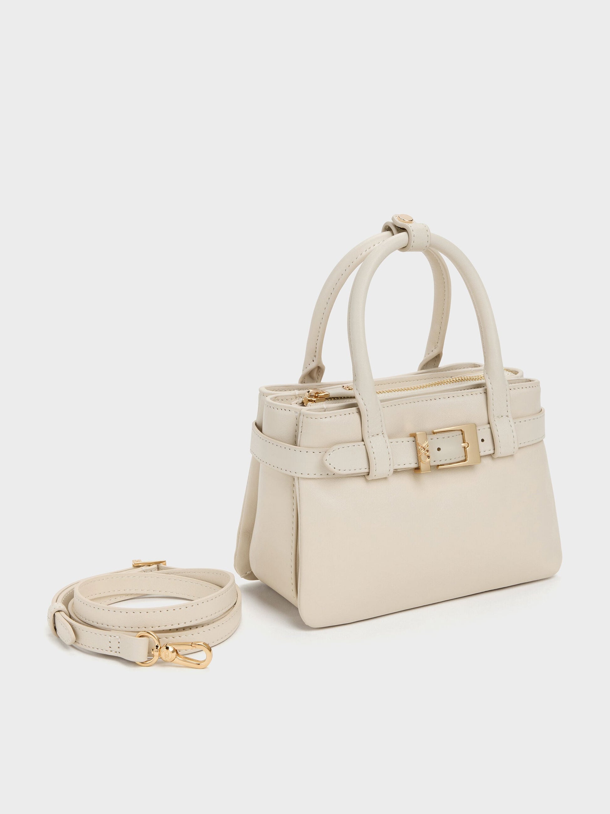 Jody Leather Belted Tote Bag - Chalk | CHARLES & KEITH