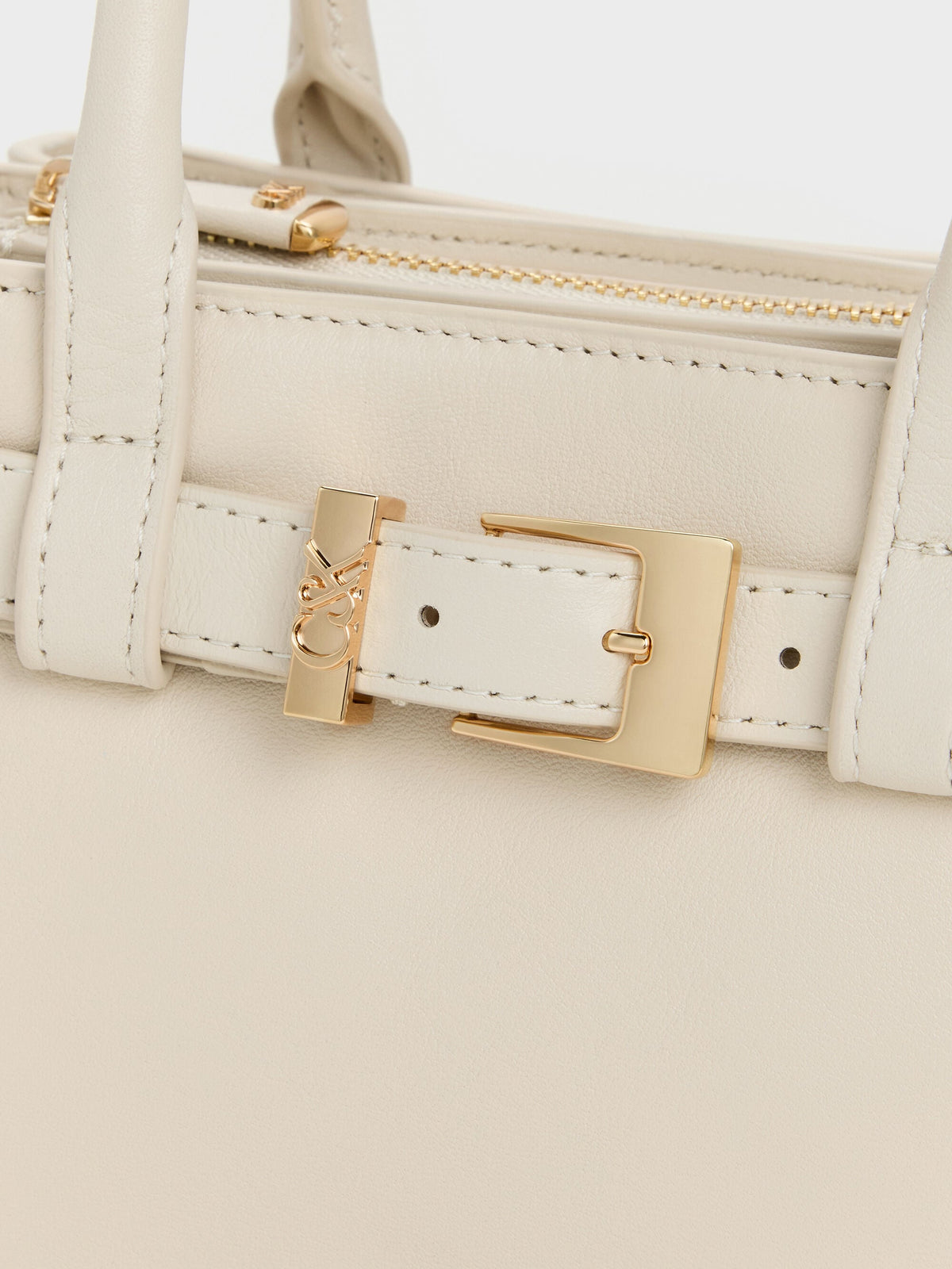 Jody Leather Belted Tote Bag - Chalk | CHARLES & KEITH