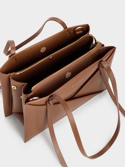 Midori Geometric Tote Bag - Chocolate | CHARLES & KEITH