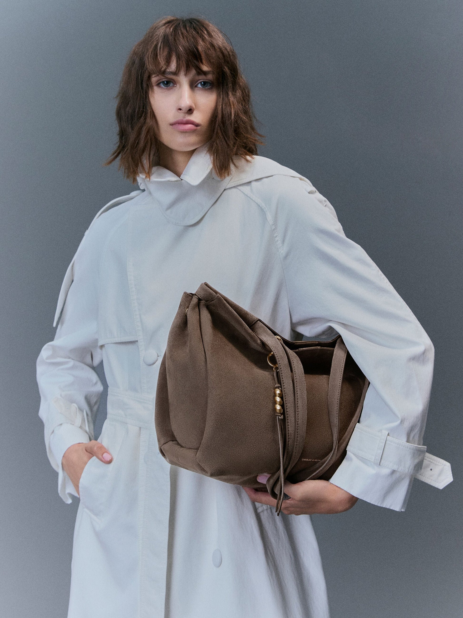 XL Zephyr Tassel Tote Bag - Stone Grey | CHARLES & KEITH