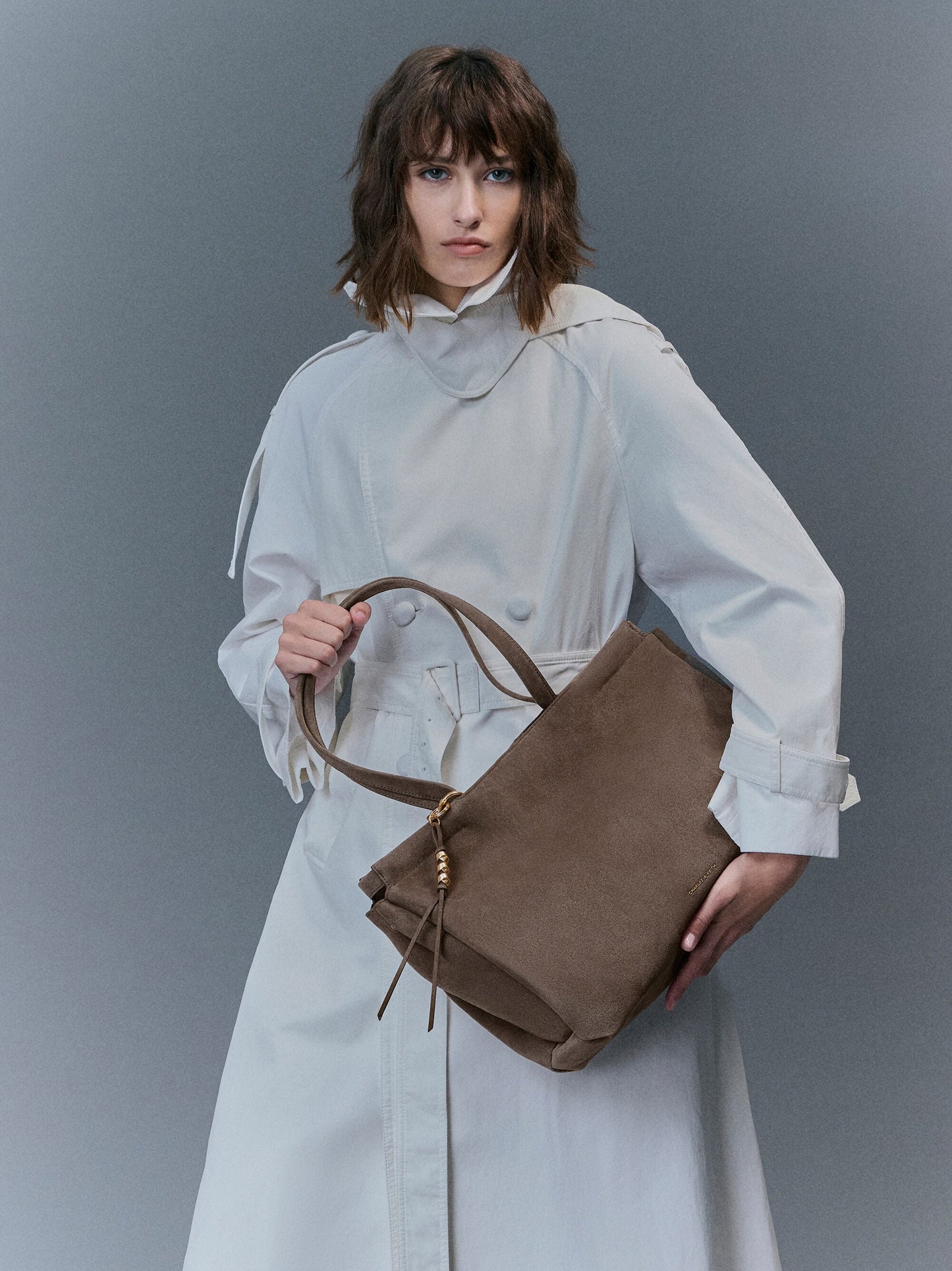 XL Zephyr Tassel Tote Bag - Stone Grey | CHARLES & KEITH