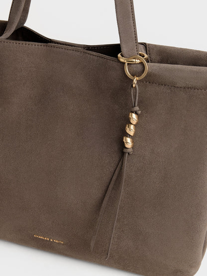 XL Zephyr Tassel Tote Bag - Stone Grey | CHARLES & KEITH
