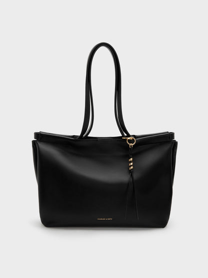 XL Zephyr Tassel Tote Bag - Black | CHARLES & KEITH