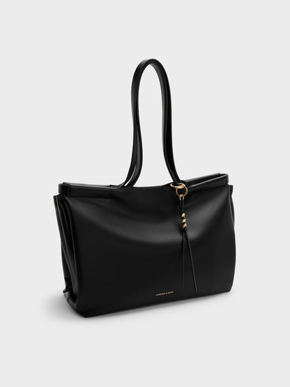 XL Zephyr Tassel Tote Bag - Black | CHARLES & KEITH