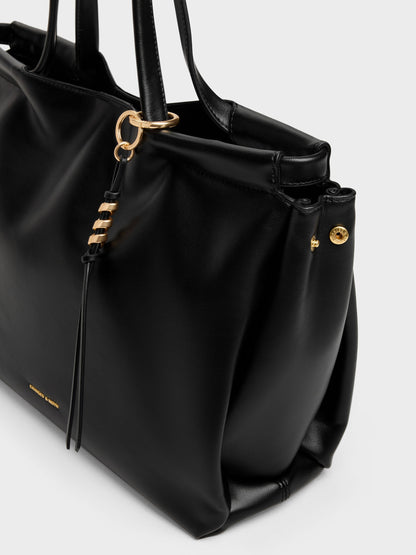 XL Zephyr Tassel Tote Bag - Black | CHARLES & KEITH