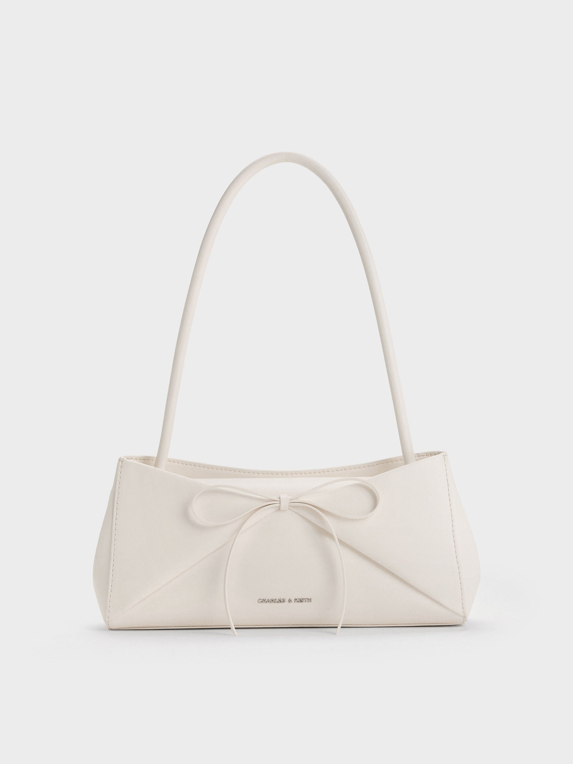 Hazel Bow Panelled Shoulder Bag - Cream | CHARLES & KEITH