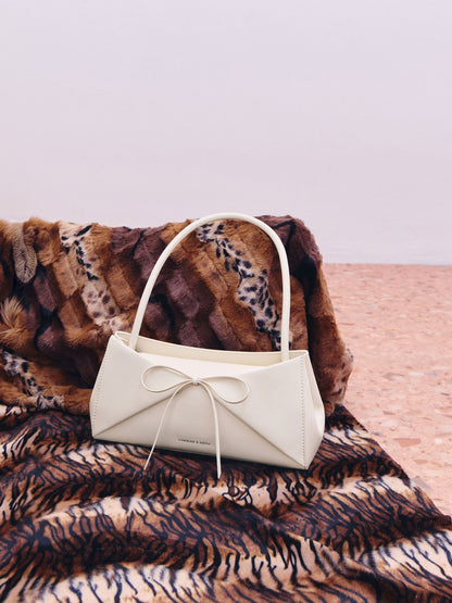 Hazel Bow Panelled Shoulder Bag - Cream | CHARLES & KEITH