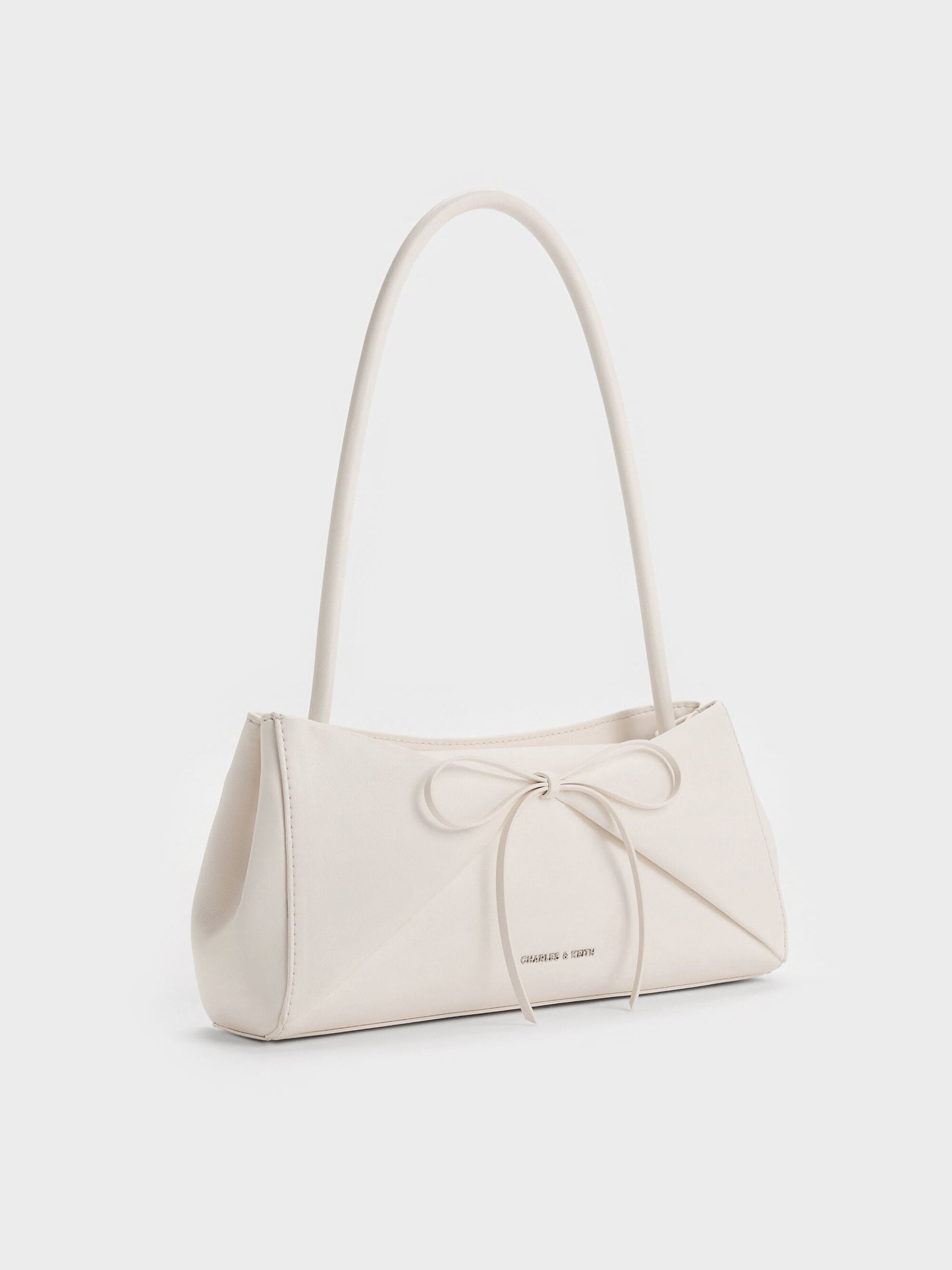 Hazel Bow Panelled Shoulder Bag - Cream | CHARLES & KEITH