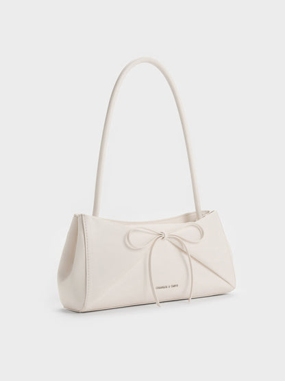 Hazel Bow Panelled Shoulder Bag - Cream | CHARLES & KEITH