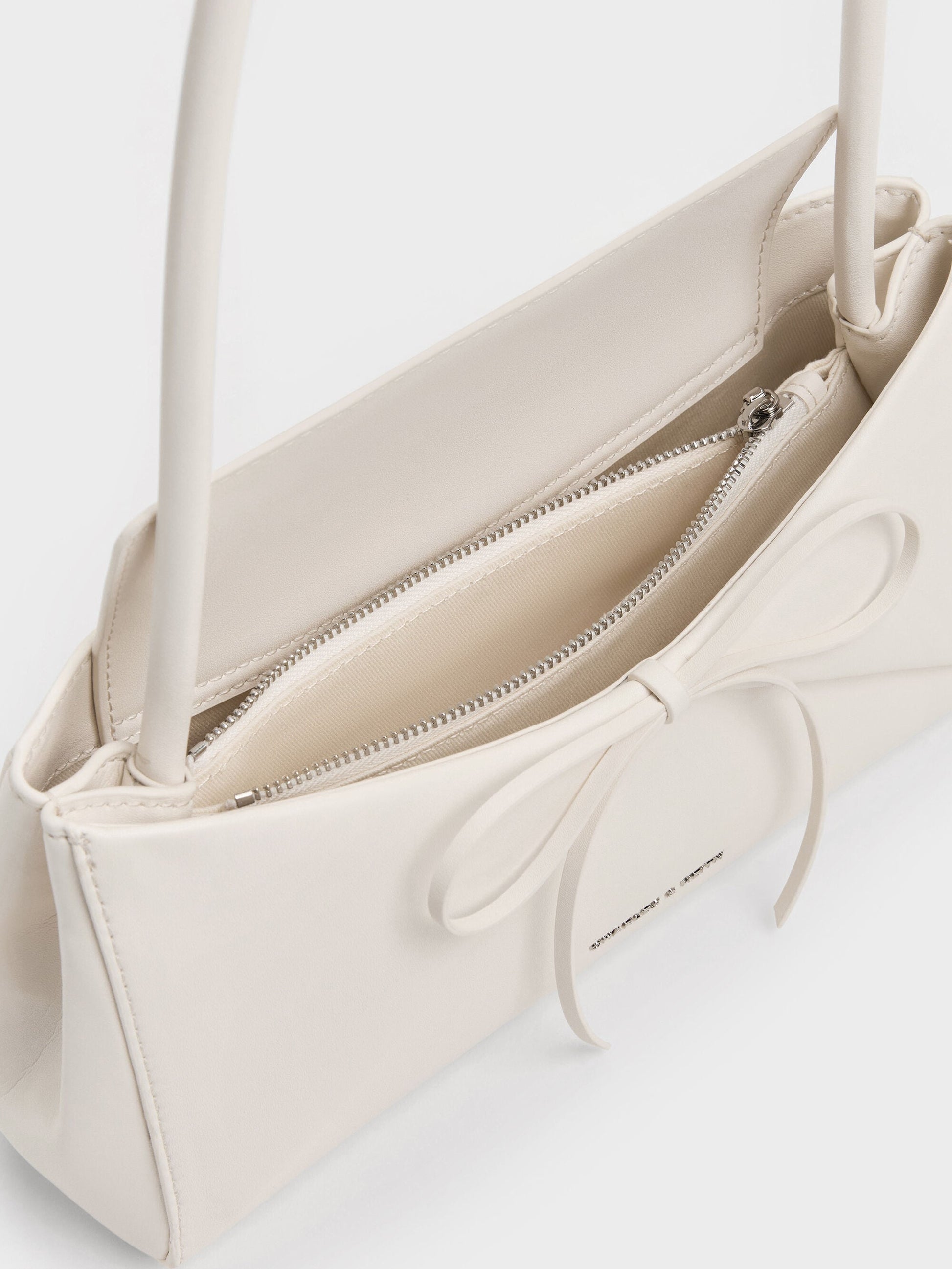 Hazel Bow Panelled Shoulder Bag - Cream | CHARLES & KEITH
