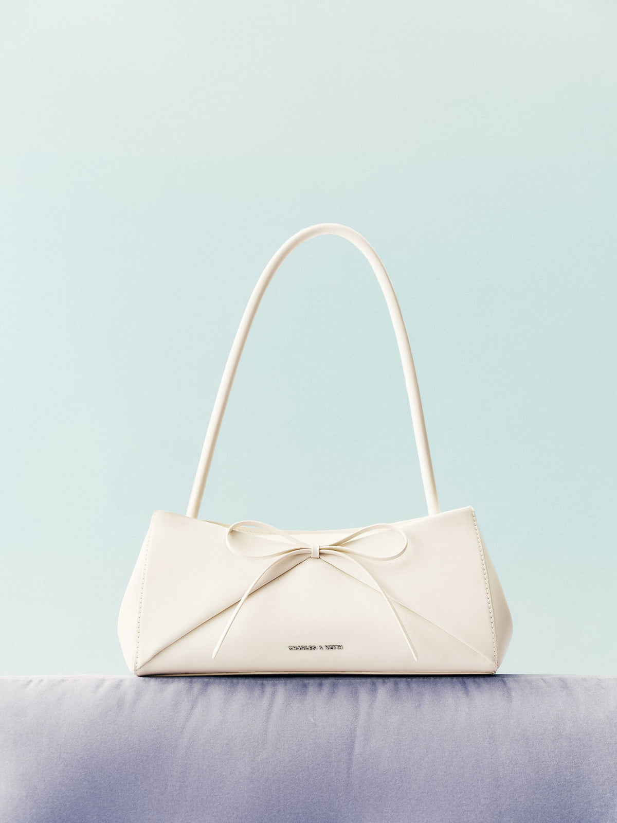 Hazel Bow Panelled Shoulder Bag - Cream | CHARLES & KEITH