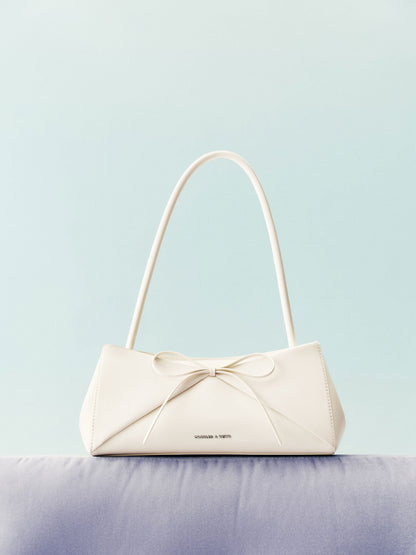 Hazel Bow Panelled Shoulder Bag - Cream | CHARLES & KEITH