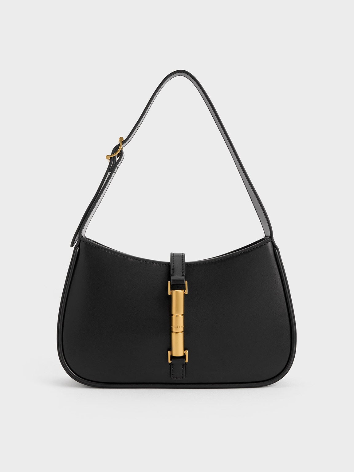 Cesia Metallic-Accent Shoulder Bag - Black | CHARLES & KEITH