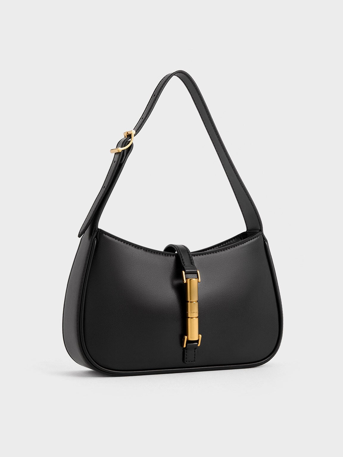 Cesia Metallic-Accent Shoulder Bag - Black | CHARLES & KEITH