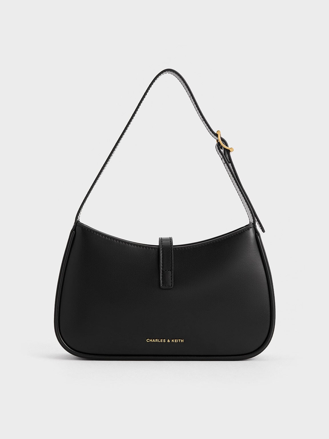 Cesia Metallic-Accent Shoulder Bag - Black | CHARLES & KEITH