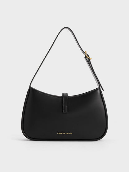 Cesia Metallic-Accent Shoulder Bag - Black | CHARLES & KEITH