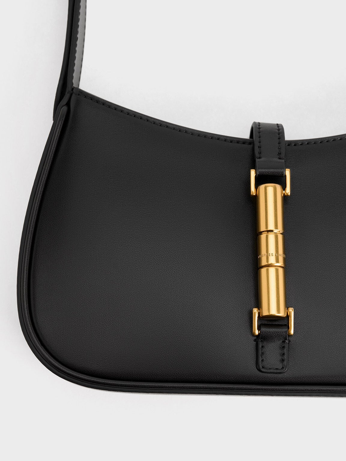 Cesia Metallic-Accent Shoulder Bag - Black | CHARLES & KEITH