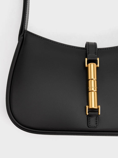 Cesia Metallic-Accent Shoulder Bag - Black | CHARLES & KEITH